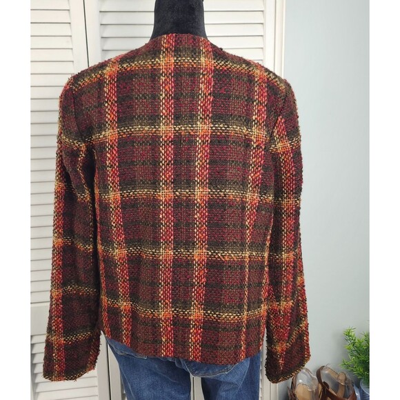 Chadwicks Women's Tweed Blazer Chic Academia Burgundy Plaid Jacket size 10 - Picture 4 of 11
